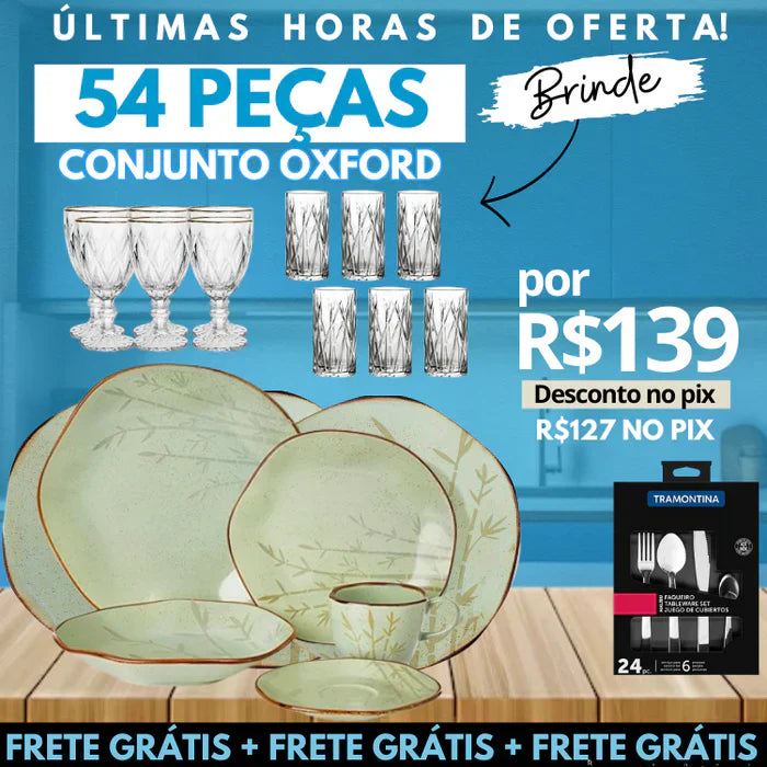 Aparelho de Jantar Oxford + Taças Diamond + Copos Cristal + Talheres [ÚLTIMAS UNIDADES]